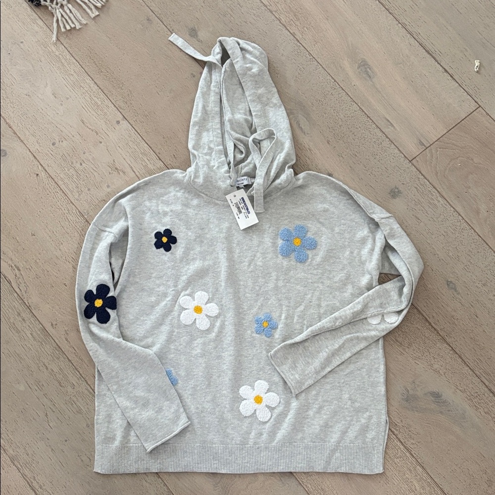Floral Embroidered Gray Hoodie
